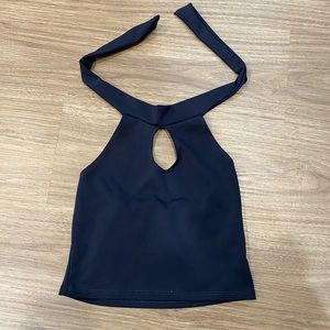 Navy Blue Keyhole Halter Top